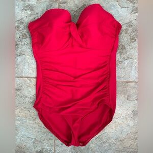 Miraclesuit Madrid Bandeau One Piece Swimsuit Red Size 14 Slimming Strapless